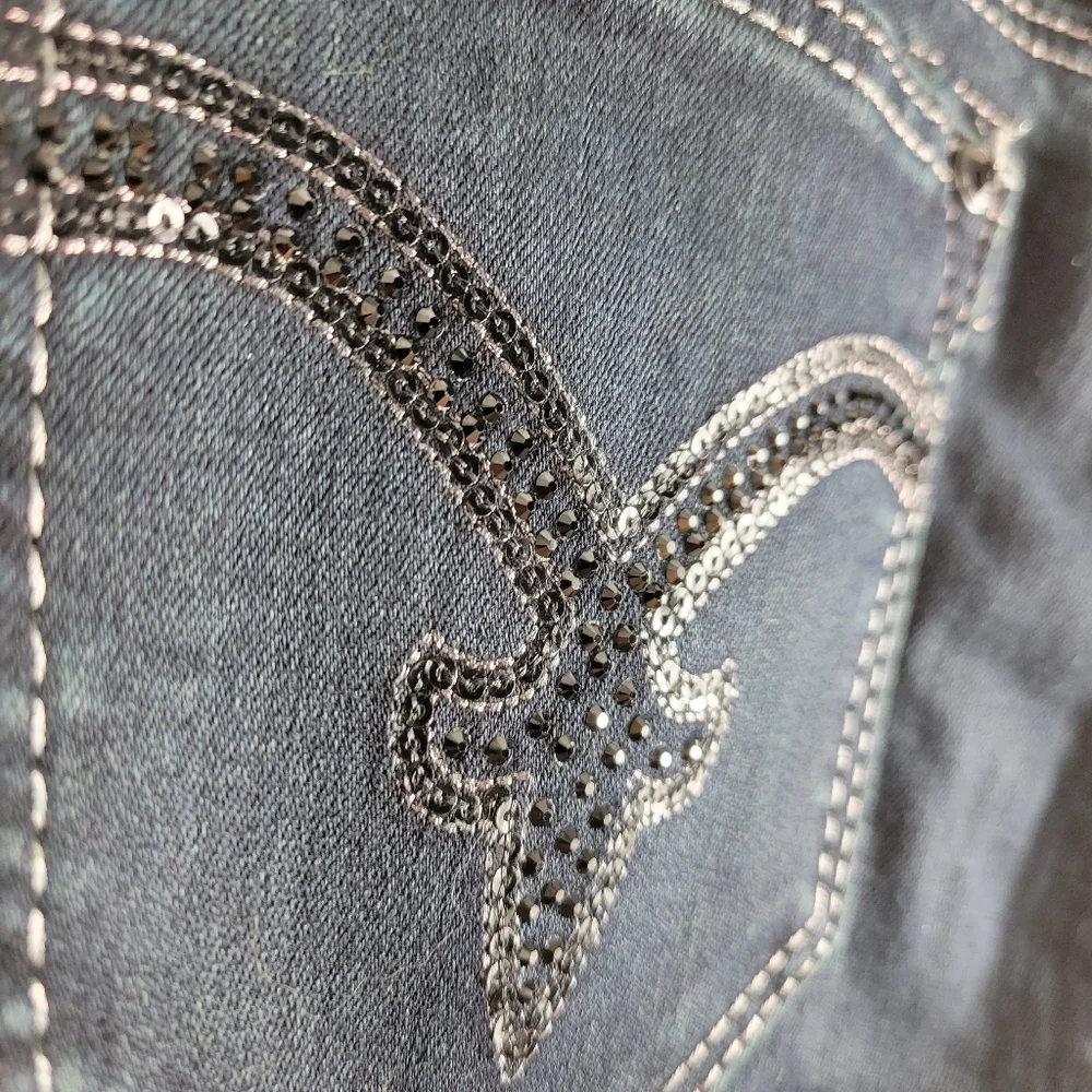 Rock Revival Lexi Super Skinny Low Mid Rise Rhinestone Sequin Bling Jeans Long - Picture 9 of 11